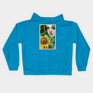 Cool painting of flowers a dreamy image of a girl and sunflowers Kids Hoodie